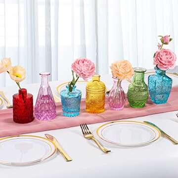 BIGIVACA Set of 10 Glass Bud Vases,Small Vases for Flowers,Colorful Single Bud Vases in Bulk,Mini De...