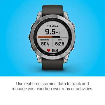 Garmin fenix 7, adventure smartwatch, rugged outdoor watch with GPS, touchscreen, health and wellness features, silver with graphite band - 010-02540-00