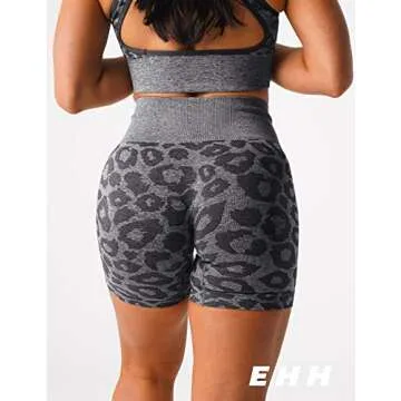 EHH Women Seamless High Waited Yoga Shorts Leopard Biker Shorts Butt Lifting S