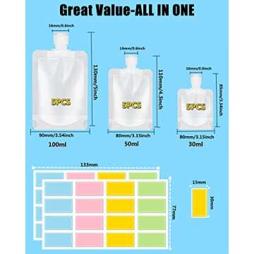 SEQUHITKU 17 Pack Travel Pouches for Toiletries,TSA Approved,Travel Size Portable Containers,Stand U...