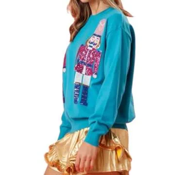 Muineobuka Women Sparkle Nutcracker Christmas Sweatshirt - Fun & Festive