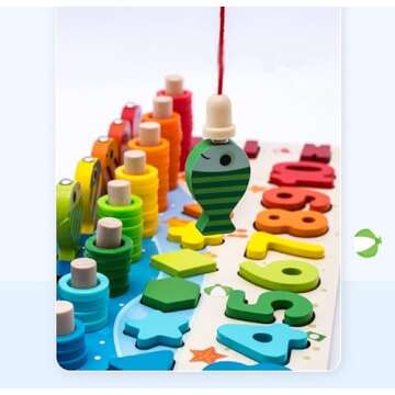 COMACE Wooden Number Puzzle for Toddler Activities - Montessori Toys for Toddlers Shape Sorting Counting Game for Kids - Preschool Math Learning Toys - Magnetic Fishing Game- Toddler Toys