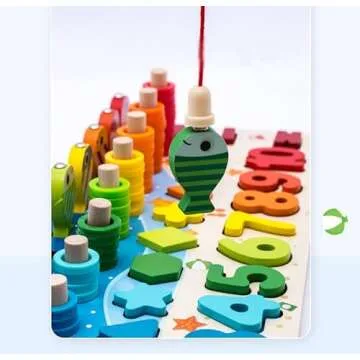 COMACE Wooden Number Puzzle for Toddler Activities - Montessori Toys for Toddlers Shape Sorting Counting Game for Kids - Preschool Math Learning Toys - Magnetic Fishing Game- Toddler Toys