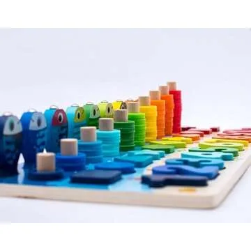 COMACE Wooden Number Puzzle for Toddler Activities - Montessori Toys for Toddlers Shape Sorting Counting Game for Kids - Preschool Math Learning Toys - Magnetic Fishing Game- Toddler Toys