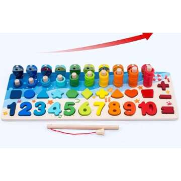 COMACE Wooden Number Puzzle for Toddler Activities - Montessori Toys for Toddlers Shape Sorting Counting Game for Kids - Preschool Math Learning Toys - Magnetic Fishing Game- Toddler Toys