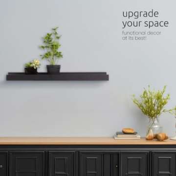 Kiera Grace Floating Shelves for Wall, Engineered Wood Picture Frame Wall Shelves, Easy to Assemble Display Shelves, Ideal for Home Decor, Pack of 1, 23" L x 4" W x 2" H, Black