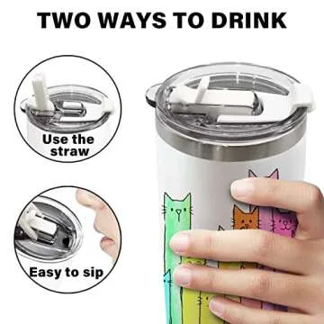 Zzkol Cat Gifts for Cat Lovers - Tumbler with Lid and Straw, Funny Birthday Gifts, Colorful Drawing Cats Stainless Steel Travel Coffee Cup, 20oz Double Wall Vacuum Insulated Mug