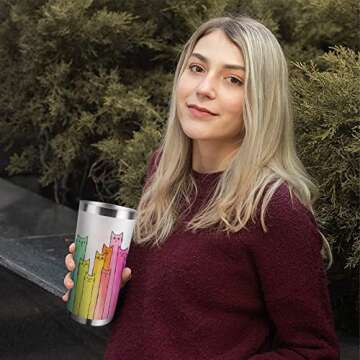 Zzkol Cat Gifts for Cat Lovers - Tumbler with Lid and Straw, Funny Birthday Gifts, Colorful Drawing Cats Stainless Steel Travel Coffee Cup, 20oz Double Wall Vacuum Insulated Mug