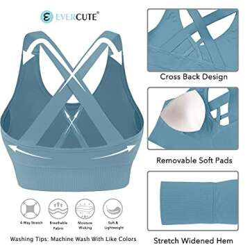 Evercute Sports Bra for Women Padded Medium Support Criss Cross Strappy Bras Seamless High Impact Yoga Exercise Athletic Bras