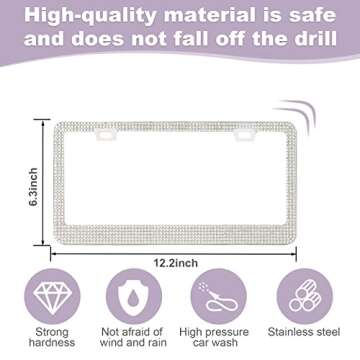 QUANQIUFEI Bling License Plate Frames for Women - Sparkly Rhinestone Car Accessories