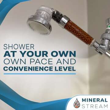 Filtered Shower Head with Handled by MineralStream, High Pressure Water Saving Showerhead with Filter Beads for Hard Water with Rainfall, Jet and Massage settings