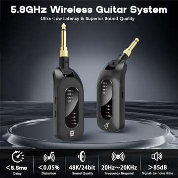 5.8GHz Wireless Guitar System - Rechargeable with Low Latency and 164ft Range