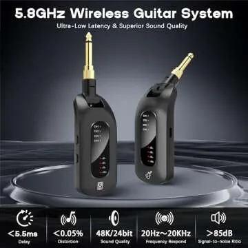 5.8GHz Wireless Guitar System - Rechargeable with Low Latency and 164ft Range