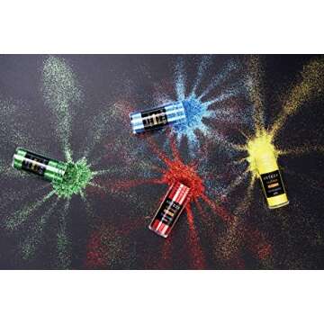 Arteza Fine Glitter, Set of 54 Colors, Shaker Jars (0.34oz/9.6 g) Glow Under UV Black Light, Extra Fine, Art Supplies for DIY Crafts
