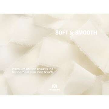 Vitalizart Ivory White Chiffon Silk Ribbon 1" x 21 Yd Fringe Fabric Package (3 Rolls * 7 Yd) for Wedding Invitations Bridal Bouquets Decorations Gifts Wrapping & Bow Making Cream