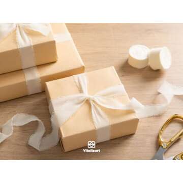 Vitalizart Ivory White Chiffon Silk Ribbon 1" x 21 Yd Fringe Fabric Package (3 Rolls * 7 Yd) for Wedding Invitations Bridal Bouquets Decorations Gifts Wrapping & Bow Making Cream