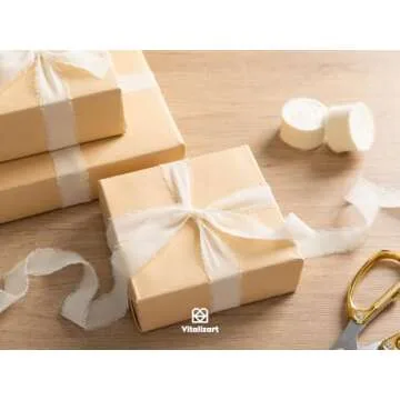 Vitalizart Ivory White Chiffon Silk Ribbon 1" x 21 Yd Fringe Fabric Package (3 Rolls * 7 Yd) for Wedding Invitations Bridal Bouquets Decorations Gifts Wrapping & Bow Making Cream