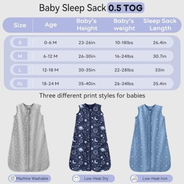 Unnivoll Baby Sleep Sack Lightweight 3 Pack 6-12 Months