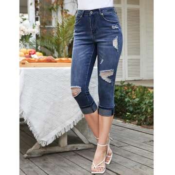 Vetinee Stylish High Waisted Capri Jeans for Women