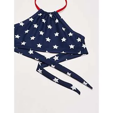 Kanu Surf Girls' Mahina UPF 50+ Beach Sport Halter Bikini 2-Piece Swimsuit, USA American Flag, 8