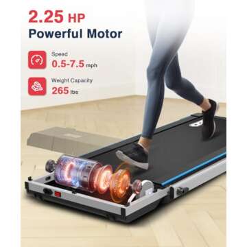 REDLIRO Under Desk Treadmill 2 in 1 Walking Pad, Portable, Folding, Electric, Motorized, Walking and Jogging Machine with Remote Control for Home and Office Workout