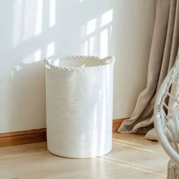 Homlikelan 72L Woven Laundry Hamper,Cotton Tall Wicker Laundry Basket for Blankets,Clothes,Pillows,Toys,Shoes Large Laundry Bin White