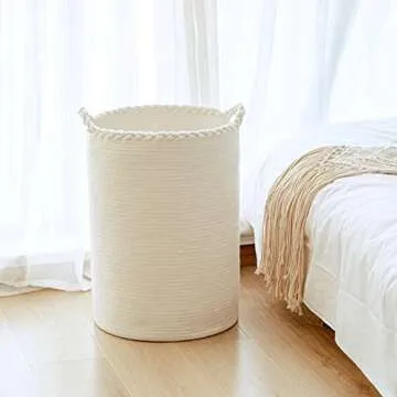 Homlikelan 72L Woven Laundry Hamper,Cotton Tall Wicker Laundry Basket for Blankets,Clothes,Pillows,Toys,Shoes Large Laundry Bin White