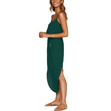 NERLEROLIAN Women's Adjustable Strappy Split Summer Beach Casual Midi Dress Dark Green