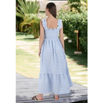 Chouyatou Women's Retro Plaid Smocked Dress - Versatile Style