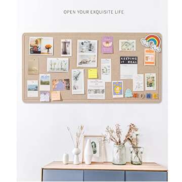 Foldable Large Felt Bulletin Board - 36'' x 18'', Decorative Picture Framed Display Board with 35 Rose Pins for School, Home, Kitchen & Office Walls