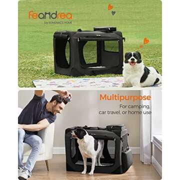 Feandrea 32 Inches Collapsible Soft Dog Crate, Portable Travel Dog Crate for Indoor and Outdoor Use,...