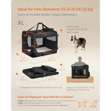 Feandrea 32 Inches Collapsible Soft Dog Crate, Portable Travel Dog Crate for Indoor and Outdoor Use, Dog Carrier Kennel with Safety Zippers, for Living Room, Car, Travelling, Camping, Black UPDC80H