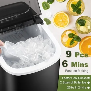NicBex Ice Makers Countertop,Ice Machine Maker Countertop with Self-Cleaning,26Lbs/24H,9 Cubes in 6 Mins,2 Sizes of Bullet Ice,Portable Ice Maker Machine with Ice Scoop/Basket for Home,All-Black