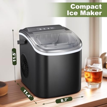 NicBex Ice Makers Countertop,Ice Machine Maker Countertop with Self-Cleaning,26Lbs/24H,9 Cubes in 6 Mins,2 Sizes of Bullet Ice,Portable Ice Maker Machine with Ice Scoop/Basket for Home,All-Black