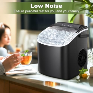 NicBex Ice Makers Countertop,Ice Machine Maker Countertop with Self-Cleaning,26Lbs/24H,9 Cubes in 6 Mins,2 Sizes of Bullet Ice,Portable Ice Maker Machine with Ice Scoop/Basket for Home,All-Black
