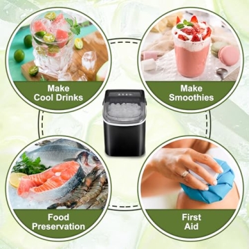 NicBex Ice Makers Countertop,Ice Machine Maker Countertop with Self-Cleaning,26Lbs/24H,9 Cubes in 6 Mins,2 Sizes of Bullet Ice,Portable Ice Maker Machine with Ice Scoop/Basket for Home,All-Black