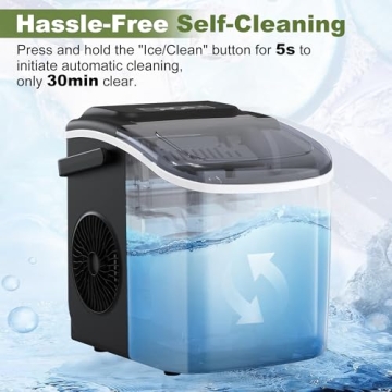 NicBex Ice Makers Countertop,Ice Machine Maker Countertop with Self-Cleaning,26Lbs/24H,9 Cubes in 6 Mins,2 Sizes of Bullet Ice,Portable Ice Maker Machine with Ice Scoop/Basket for Home,All-Black