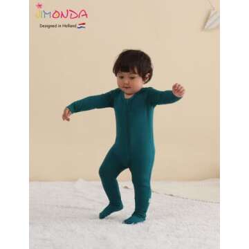 Jimonda Rayon Baby Pajamas,2-Way Zipper One-Piece Footies,Long Sleeve Unisex Boys Girls Romper,Sleep and Play Pjs,Infant Clothes