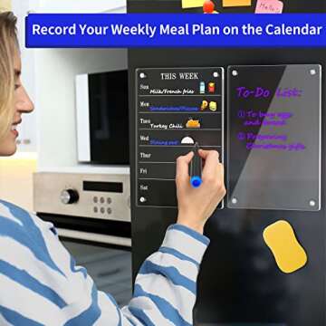 AITEE Acrylic Magnetic Weekly Meal Planner for Fridge, Clear Set of 2 Dry Erase Board Calendar and M...