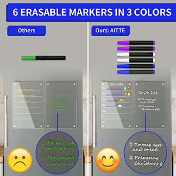 AITEE Acrylic Magnetic Weekly Meal Planner for Fridge, Clear Set of 2 Dry Erase Board Calendar and Memo for Refrigerator Reusable Week Planner, Includes 6 Dry Erase Markers With 3 Colors(8"x12"Inches)