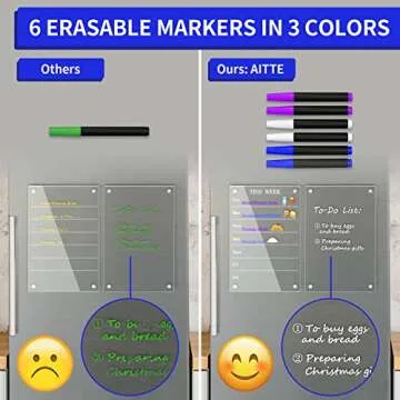 AITEE Acrylic Magnetic Weekly Meal Planner for Fridge, Clear Set of 2 Dry Erase Board Calendar and Memo for Refrigerator Reusable Week Planner, Includes 6 Dry Erase Markers With 3 Colors(8"x12"Inches)