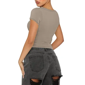 REORIA Women’s Y2K Ribbed Henley Crop Top for Summer Style