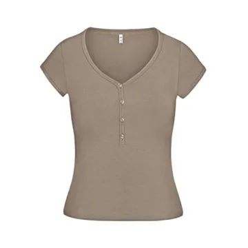 REORIA Women’s Y2K Ribbed Henley Crop Top for Summer Style