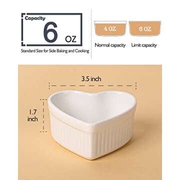 Delling Creme Brulee Ramekins 6 Oz Oven Safe, Heart Shaped Ramekins/Bowls, Small Baking Ceramic Rame...
