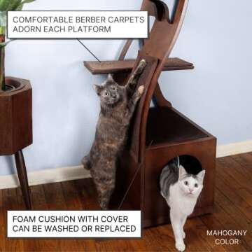 THE REFINED FELINE 69 Inch Tall Lotus Cat Tower, Multi-Level Modern Cat Tree for Indoor Cats with Scratching Post, Climbing Cat Condo with Cushioned Cubby