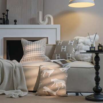 Croker Horse 18x18'' Inches Throw Pillow Cushion Cover - Leopard Pattern Chenille Jacquard Luxury Modern Style Couch Sofa Pillow for Living Room Bedroom