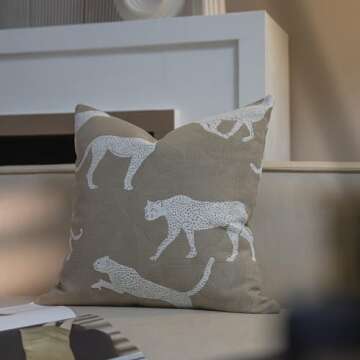 Croker Horse 18x18'' Inches Throw Pillow Cushion Cover - Leopard Pattern Chenille Jacquard Luxury Modern Style Couch Sofa Pillow for Living Room Bedroom