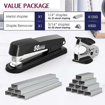 Metal Stapler Heavy Duty 50 Sheet Capacity with 1750 Staples and Staple Remover, Full Strip Staplers...