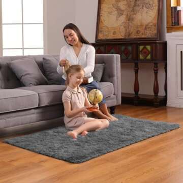 Ophanie 3x5 Rug, Bedside Preppy Dorm Area Rug, College Essentials Non Slip Grey Small Carpets for Bedroom, Anti Slip Fluffy Gray Living Room Rugs Home Decor Aesthetic, Nursery