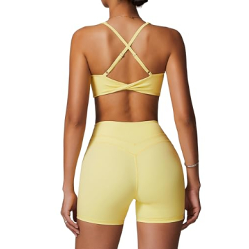 QBGJTD Womens Workout Sets U Neck Seamless Twist Cross Back Sports Bras Matching High Waist Slim Boo...